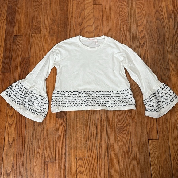 See by Chloe Embroidered Bell Sleeve Boxy Top snow white size Small - Picture 2 of 10